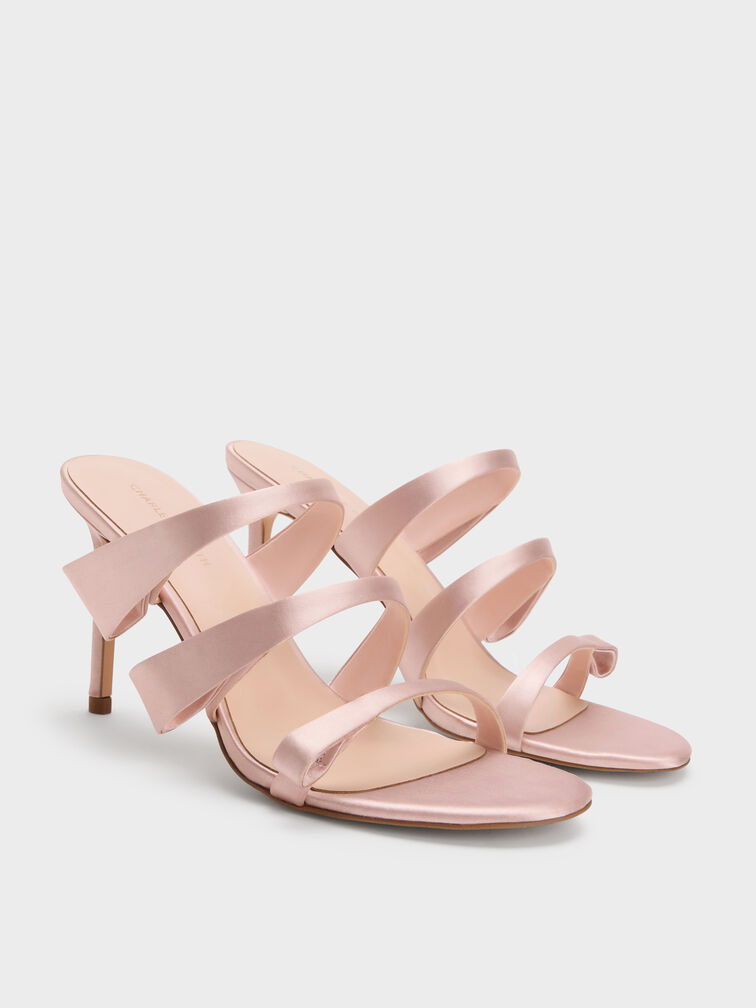 Satin Triple Pleated-Strap Stiletto Heels, Pink, hi-res