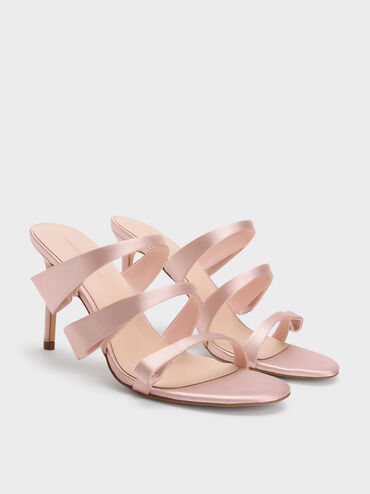 Satin Triple Pleated-Strap Stiletto Heels, Pink, hi-res