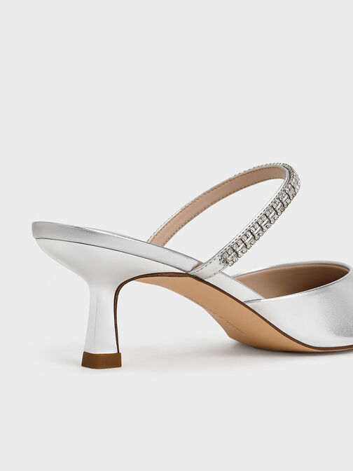 حذاء ميول أمبروزيا بمقدمة مدببة وتصميم مرصع بالأحجار ولون معدني, فضي, hi-res