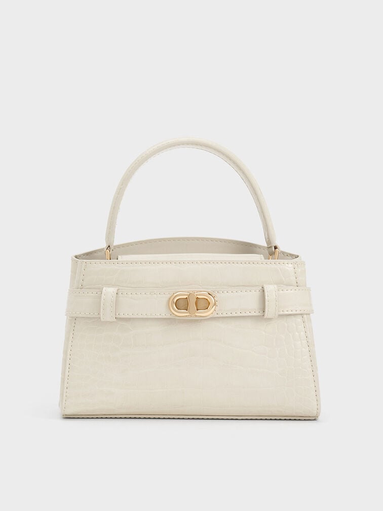 Aubrielle Croc-Effect Belted Top Handle Bag, Ivory, hi-res