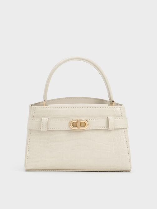 Aubrielle Croc-Effect Belted Top Handle Bag, Ivory, hi-res