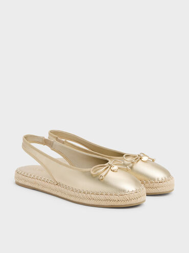 Pearlescent Bow Slingback Espadrilles, Gold, hi-res