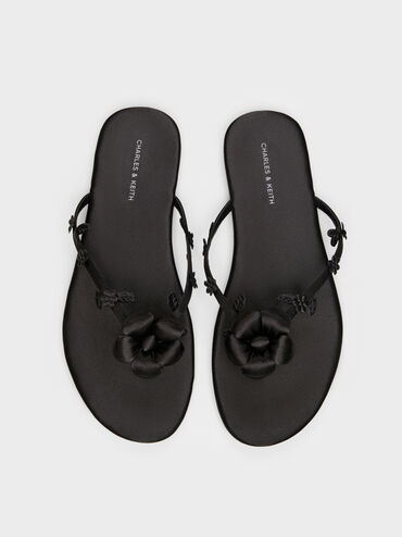 صندل مزين بالزهور المنتفخة, أسود خشن, hi-res