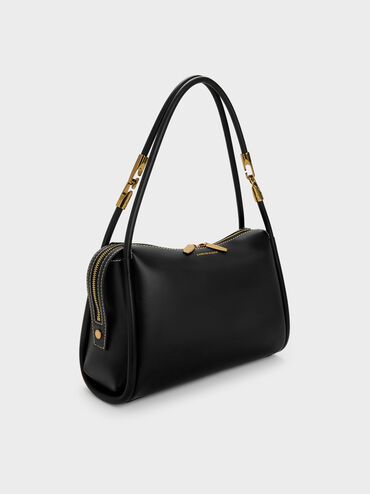 حقيبة كتف ليلا لينة بتصميم أنبوبي, أسود, hi-res