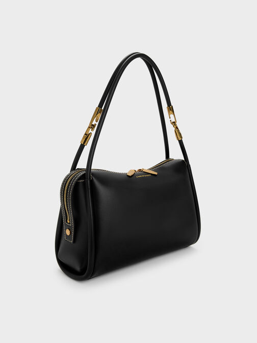 حقيبة كتف ليلا لينة بتصميم أنبوبي, أسود, hi-res