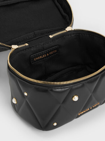 حقيبة فانيتي أروين مبطنة مزينة باللؤلؤ بمقبض علوي, أسود, hi-res