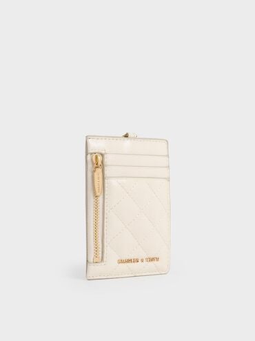 حافظة بطاقات ويستريا بتصميم مبطن مزين بشريط مضفر, كريمي, hi-res