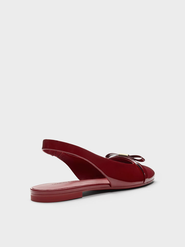 Dorian Patent Bow Slingback Flats, Red, hi-res