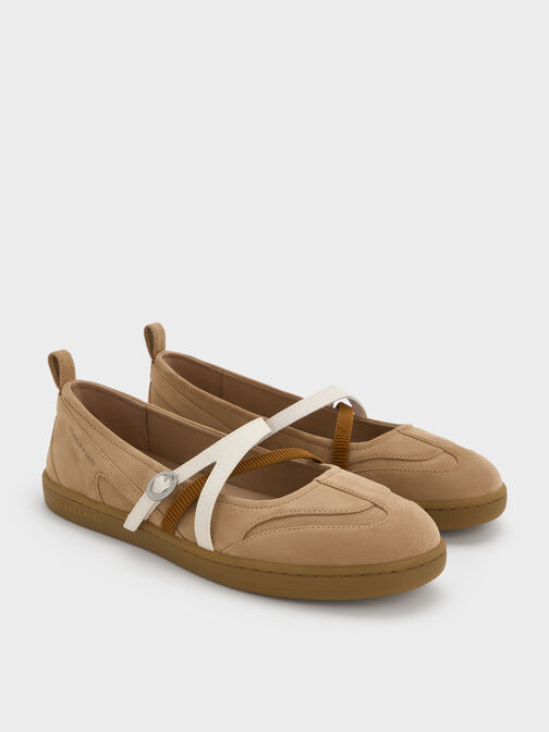 سنيكرز باليه تيجي بلونين من الشمواه, رملي, hi-res