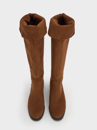 Louisa Faux Suede Fold-Over Thigh-High Boots, Brown, hi-res