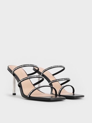 حذاء ميولز بأحزمة مزين بالكريستال من البوليستر المُعاد تدويره, أسود خشن, hi-res