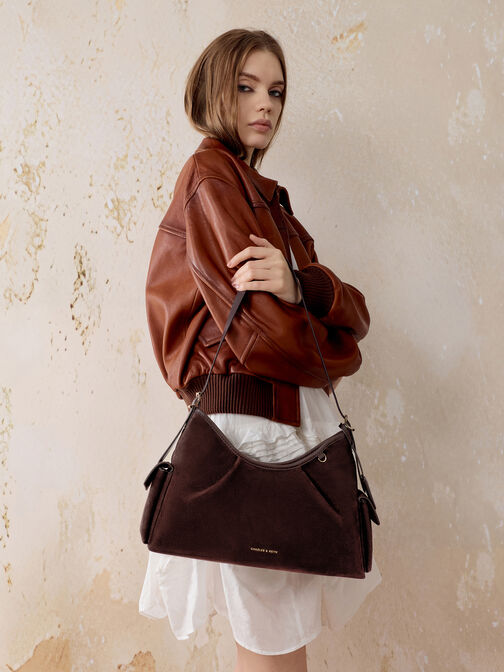 Khai Recycled Suede Side-Pocket Shoulder Bag, Espresso Brown, hi-res