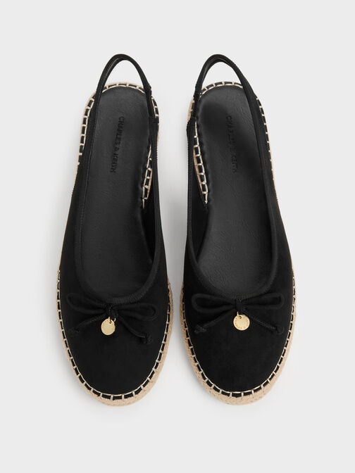 Faux Suede Bow Slingback Espadrilles, Black Textured, hi-res