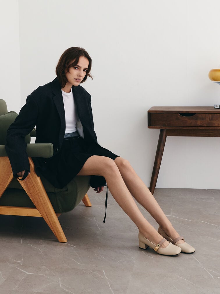 Lando Two-Tone Mary Jane Pumps, Chalk, hi-res