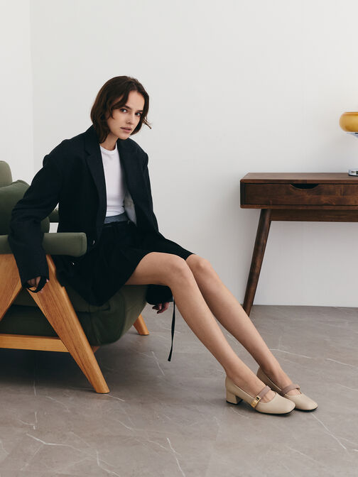 Lando Two-Tone Mary Jane Pumps, Chalk, hi-res