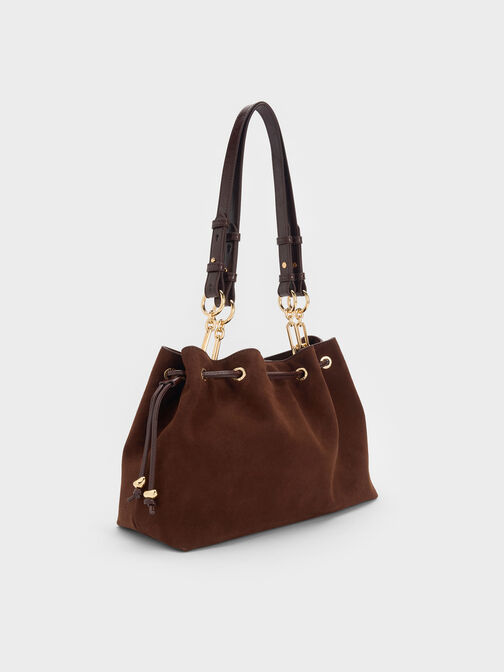 Moxie Drawstring Bucket Bag, Dark Brown, hi-res
