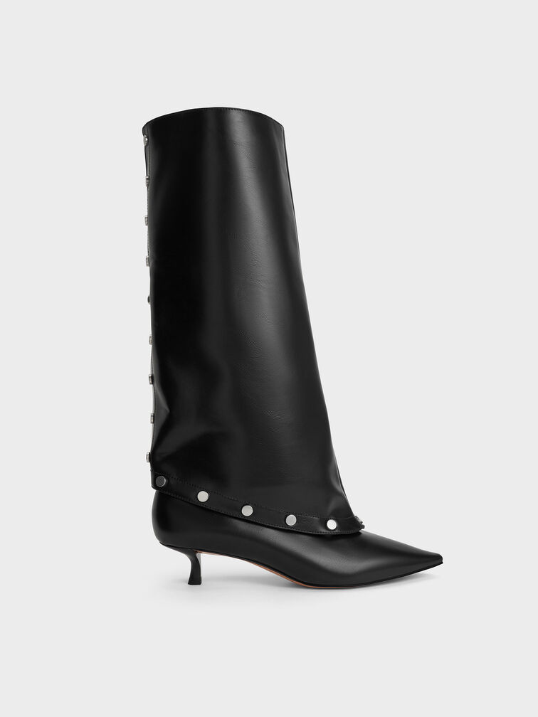 Gael Studded Convertible Kitten-Heel Knee-High Boots, Black, hi-res