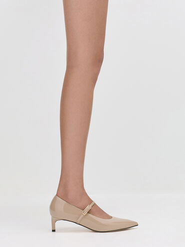 حذاء لوسيانا ماري جاين (بامبس) من الجلد اللامع بكعب قصير ورفيع, تاوب, hi-res