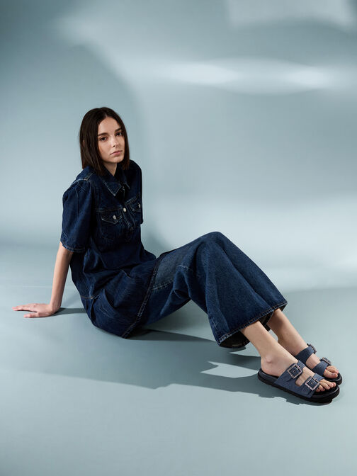 صندل دنيم بحزام مزدوج وإبزيم مرصع, أزرق دنيم, hi-res