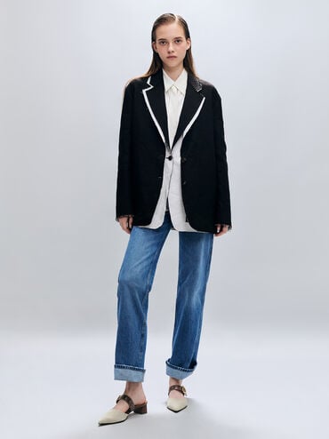 صندل مولز بكعب عالٍ سيفي تويل بإبزيم بلمسة معدنية ومقدمة مدببة, بني, hi-res