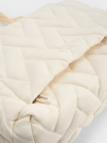 Nylon Chevron Tote Bag, Cream, hi-res