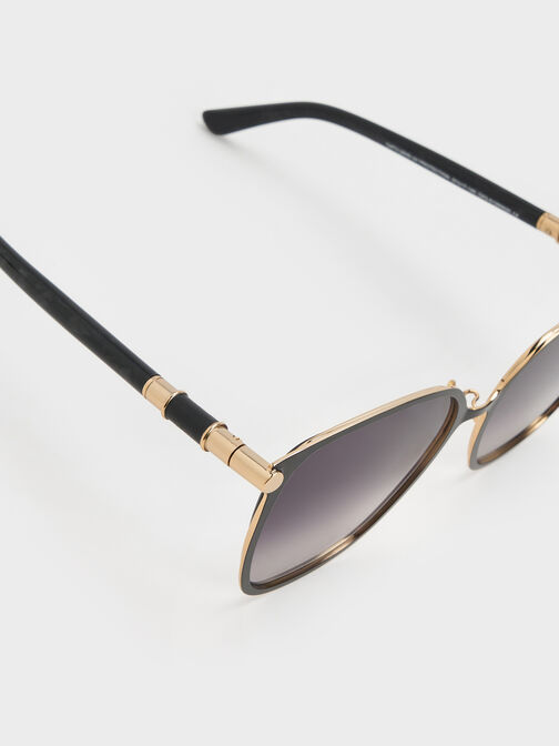 نظارات شمسية مربعة أوفيليا ذات لمسات معدنية, أسود, hi-res