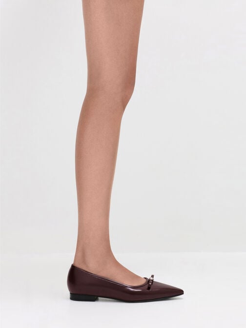 Bow Metallic-Accent Pointed-Toe Ballet Flats, Maroon, hi-res