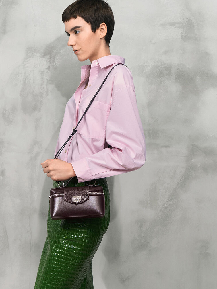 حقيبة مستحضرات التجميل أروين بمقبض علوي أنيق, برقوقي أنيق, hi-res