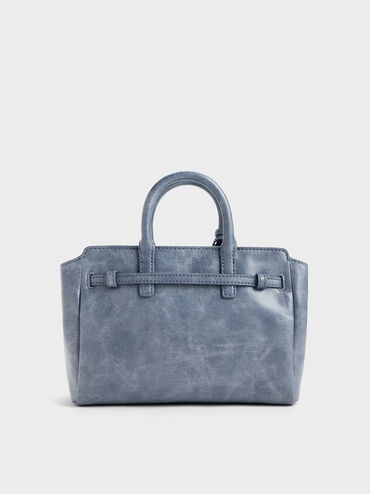 Mini Delfina Belted Tote Bag, Distressed Midnight Blue, hi-res