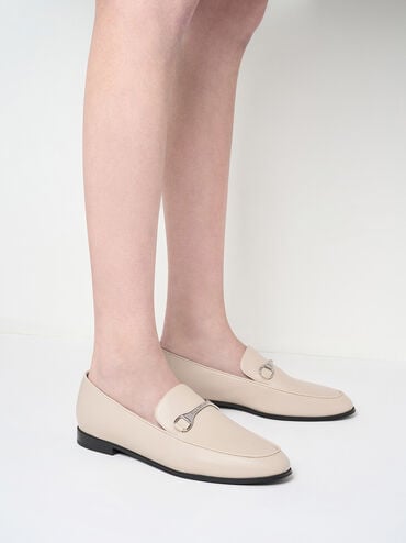 Leslie Metallic-Accent Loafers, Beige, hi-res