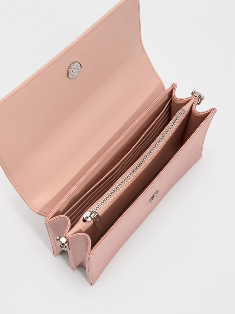 محفظة كريستين بسلسلة وتصميم لامع, وردي, hi-res