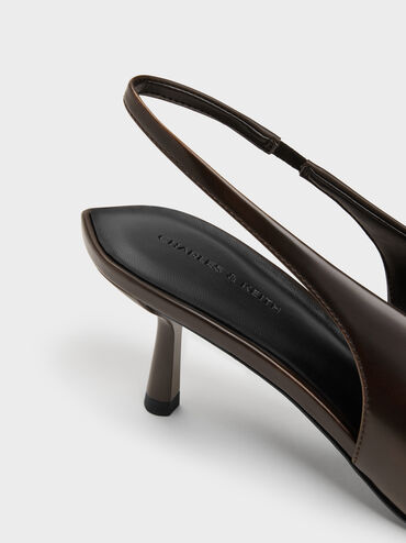 Pointed High-Vamp Slingback Pumps, Dark Brown, hi-res