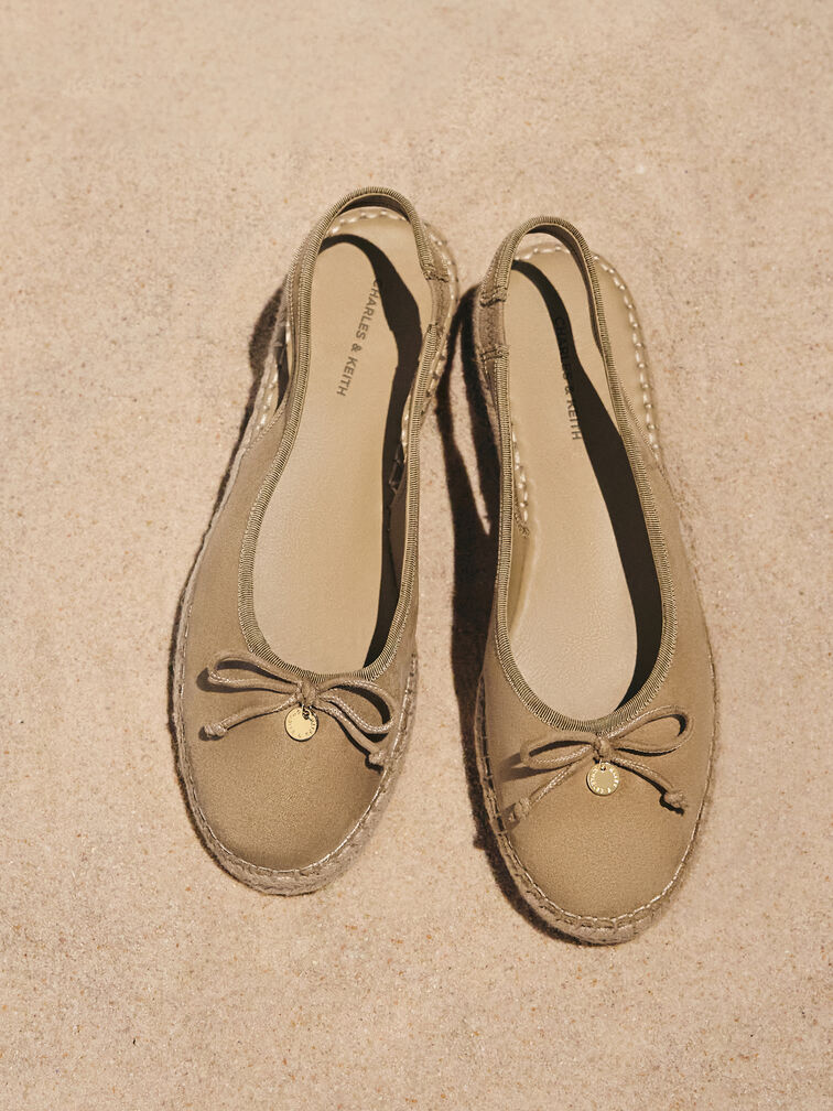 Faux Suede Bow Slingback Espadrilles, Sand, hi-res