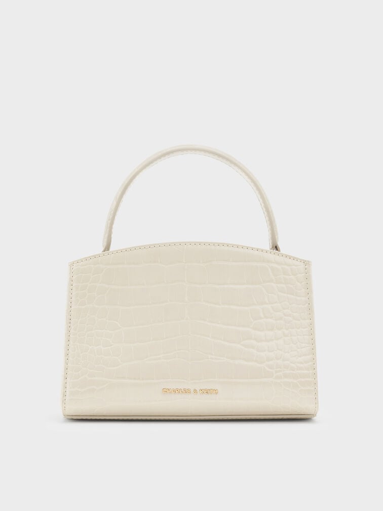 Aubrielle Croc-Effect Belted Top Handle Bag, Ivory, hi-res