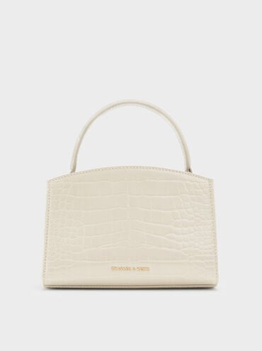 Aubrielle Croc-Effect Belted Top Handle Bag, Ivory, hi-res