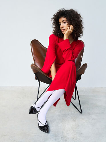 حذاء بكعب قصير مع فيونكة أمامية بلمعة, أسود براق, hi-res