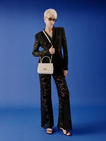 حقيبة ليني بمقبض علوي وحزام سلسلة, كريمي, hi-res