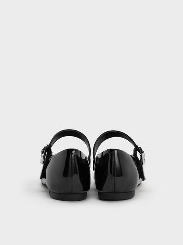 Girls' Patent Crystal-Buckle Mary Jane Flats, Black Patent, hi-res