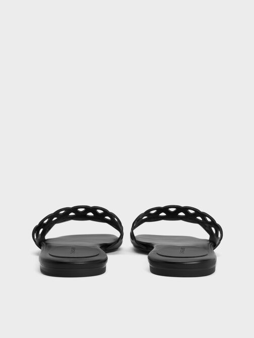 Cut-Out Slide Sandals, Black, hi-res