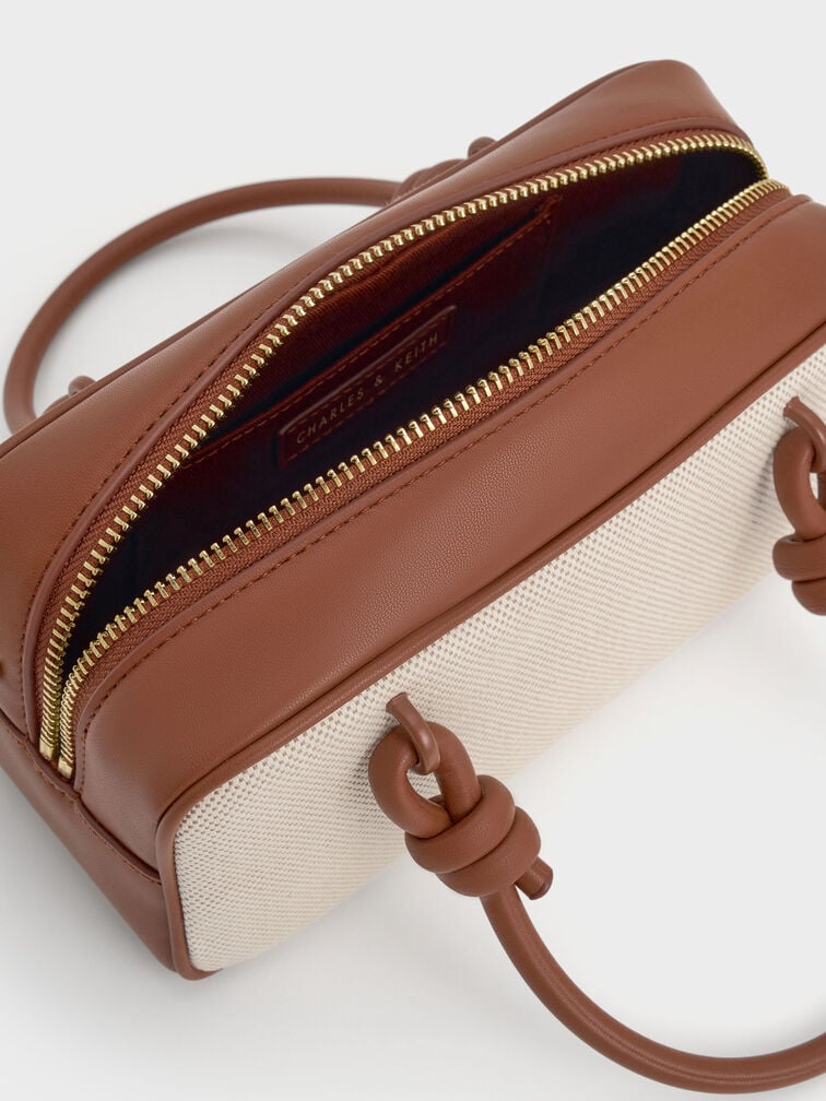 حقيبة مستطيلة سامي من القماش بمقبض مزين بعقدة, رمادي مائل للبني كانفاس, hi-res