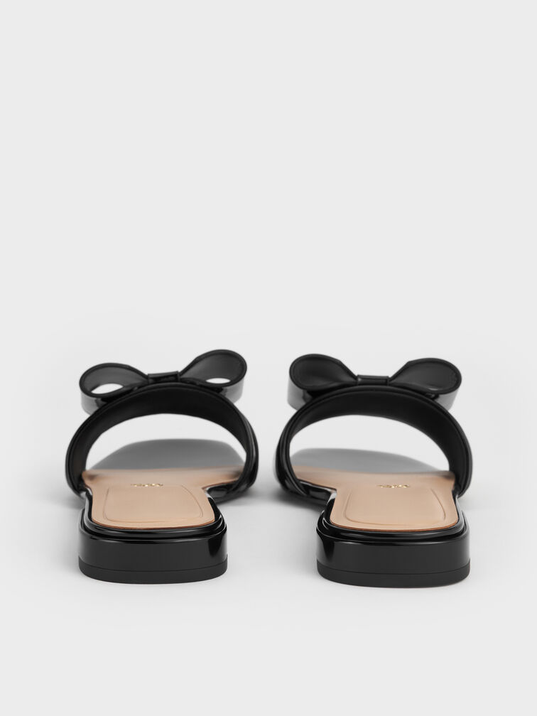 Lu Patent Leather Bow Slide Sandals, Black Patent, hi-res