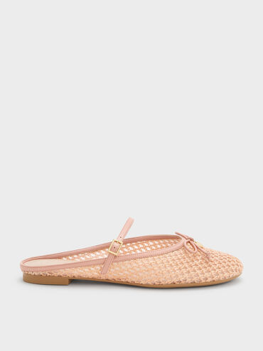 Raffia Bow Mary Jane Mules, Pink, hi-res