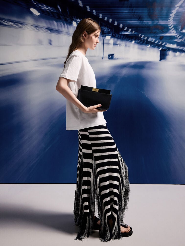 حقيبة كتف ليني بمقبض على شكل سلسلة, أسود, hi-res