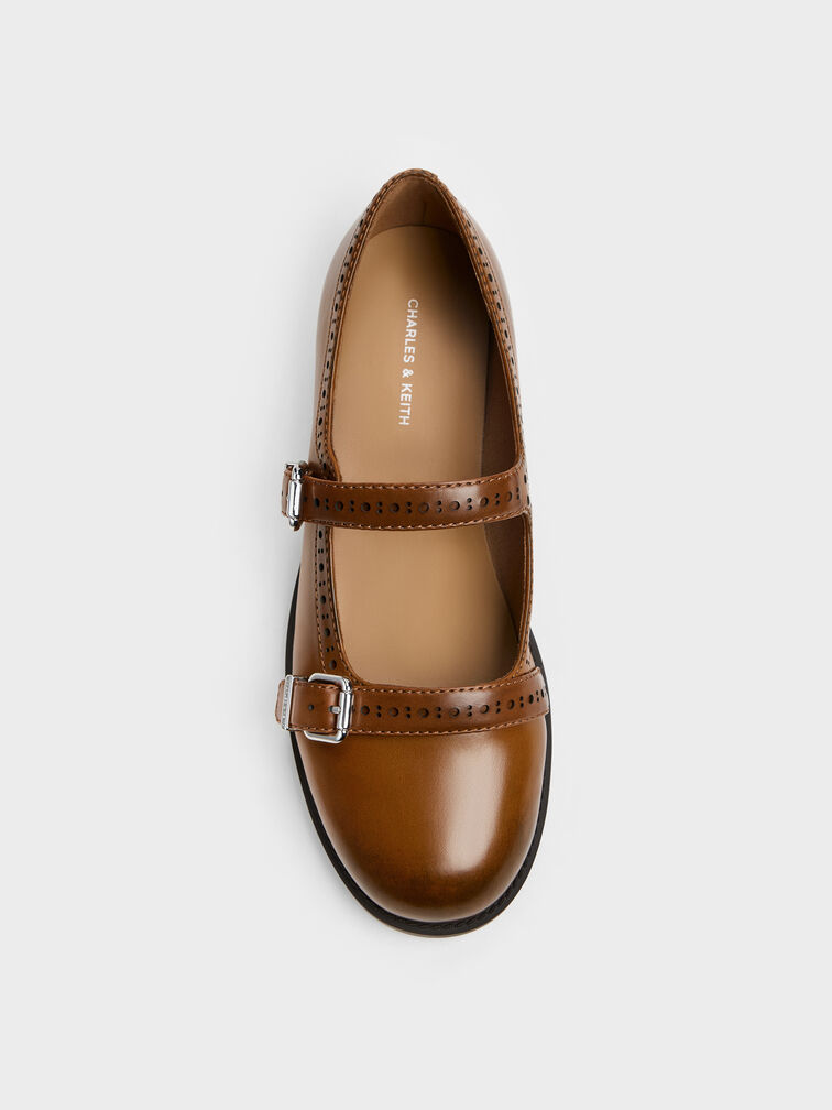 حذاء ماري جين بروج بحزام مزدوج, تان, hi-res