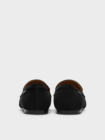 Faux Suede Penny Loafers, Black Textured, hi-res