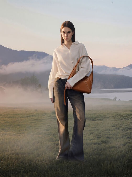 Nasrin Geometric Hobo Bag, Chocolate, hi-res