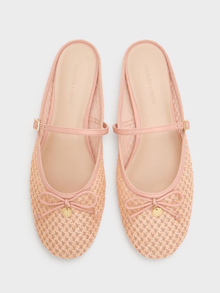 Raffia Bow Mary Jane Mules, Pink, hi-res
