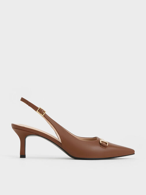 Leslie Metallic-Accent Slingback Pumps, Cognac, hi-res