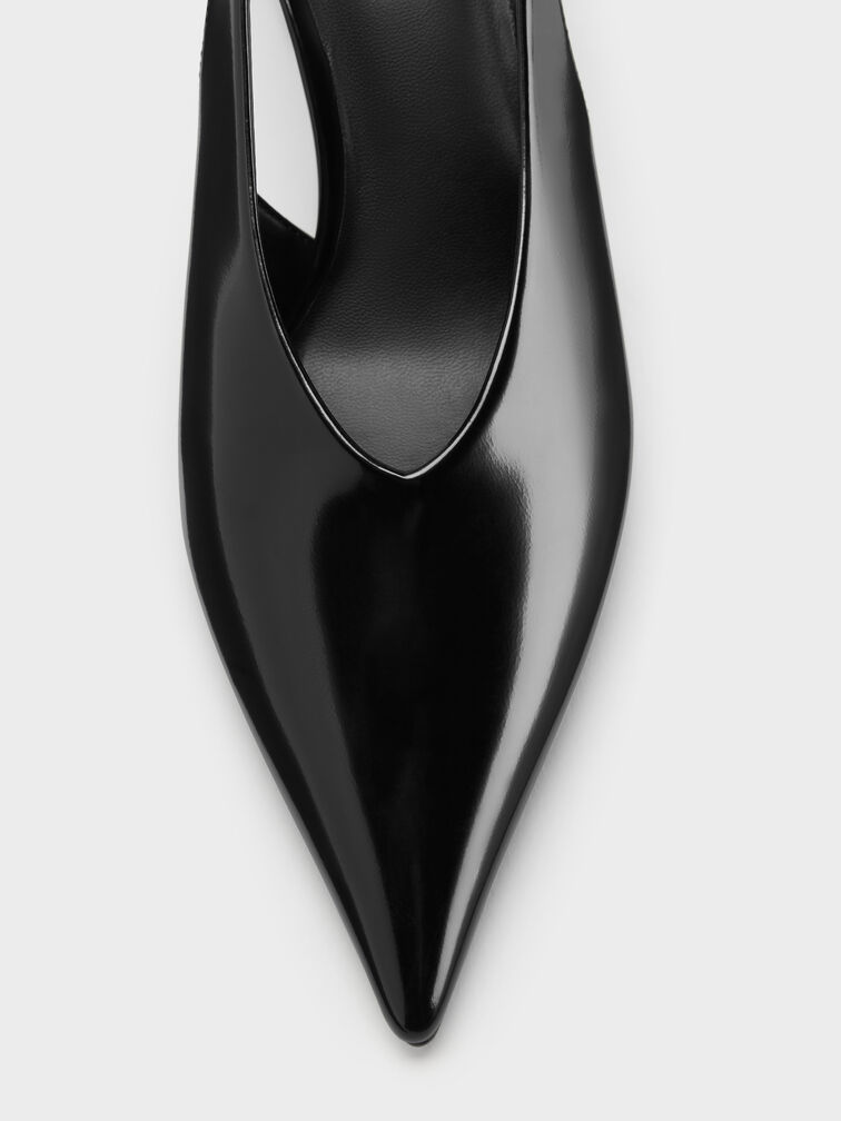 Pointed High-Vamp Slingback Pumps, Black Boxed, hi-res