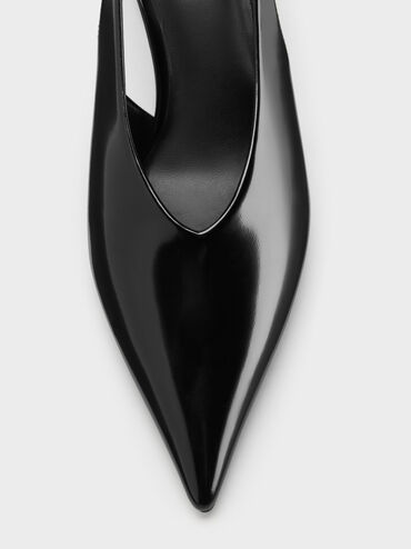 Pointed High-Vamp Slingback Pumps, Black Boxed, hi-res